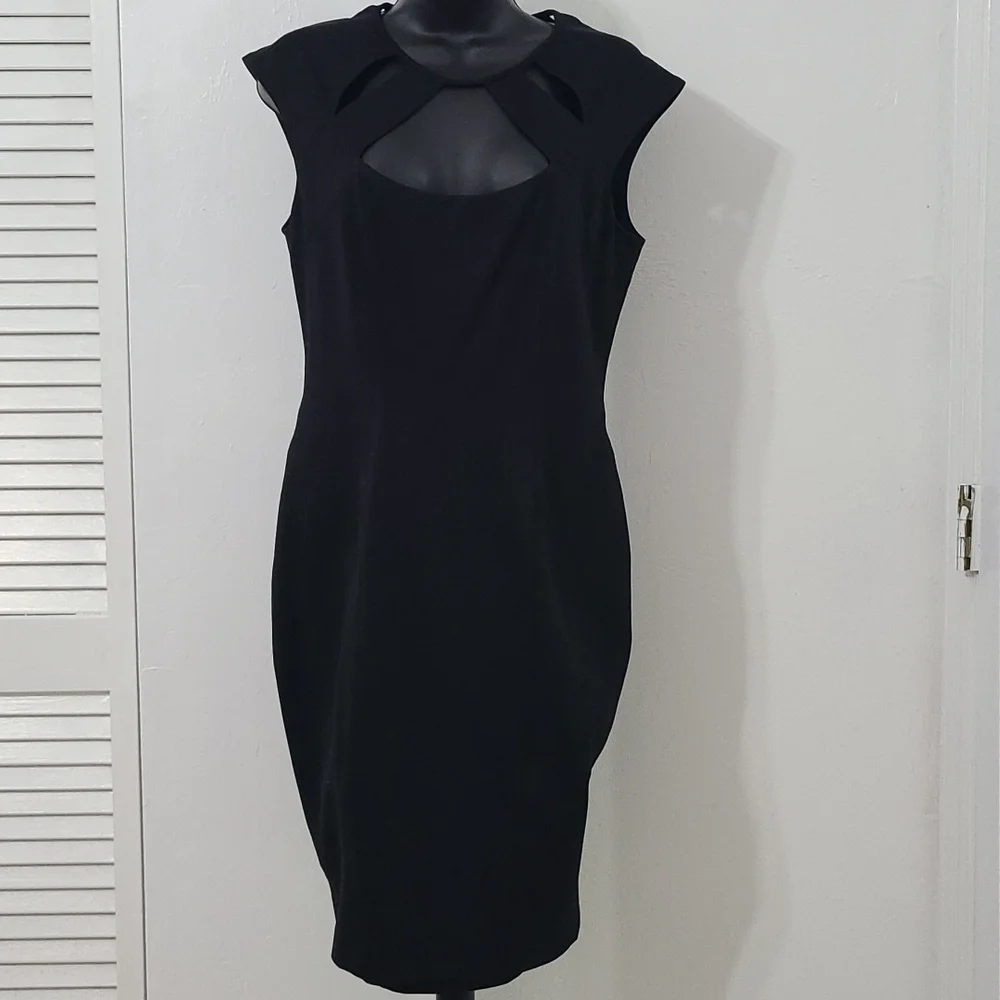 SZ 10 Cache Black Sleeveless Cut-Out Tailored Stretchy Dress - Picture 5 of 16